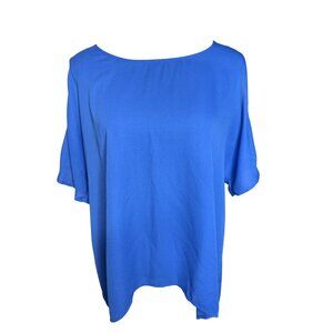 Chaus Womens Royal Blue Cold Shoulder Blouse L Loose Fit Scoop Neck Lightweight